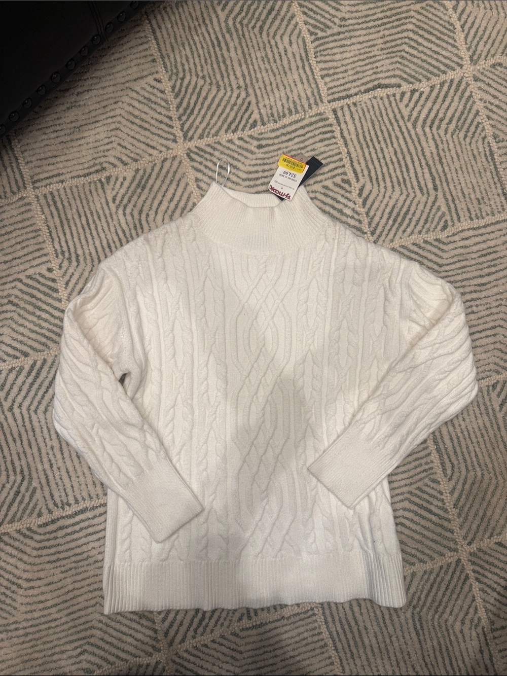 Tahari White Cable Turtleneck Sweater